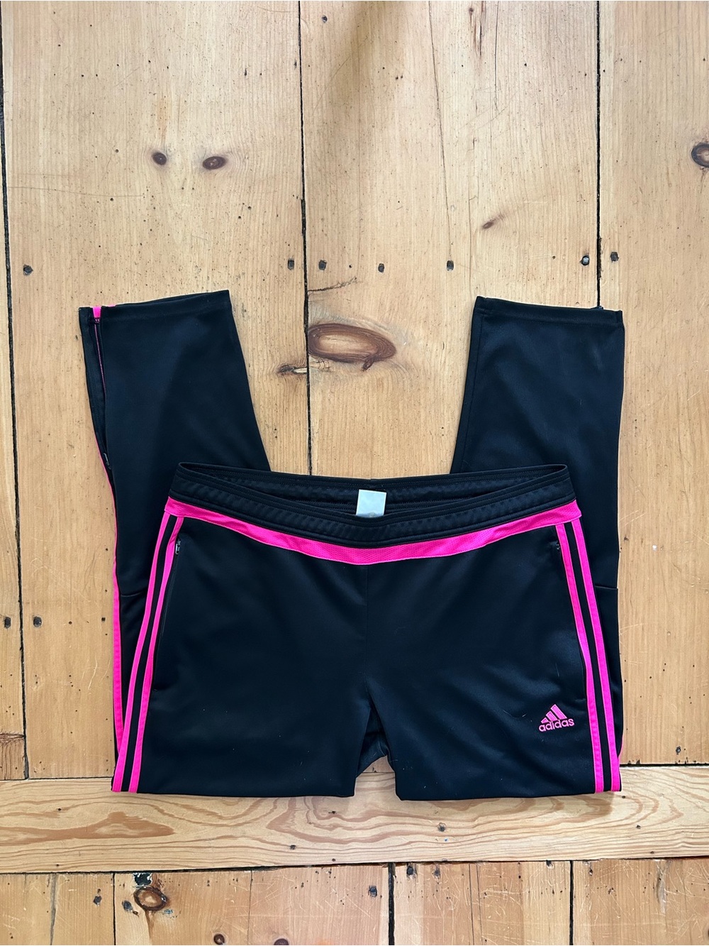 adidas Black Track Pants with Pink Stripe Accents
